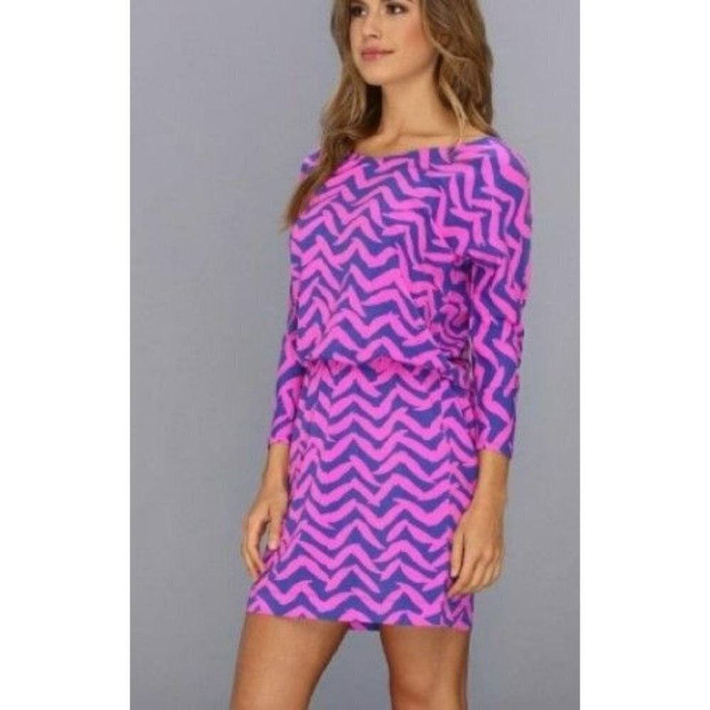 Lilly Pulitzer Womens Robyn Shift Short Dress XS I Got Lucky Pop Pink Blue XS